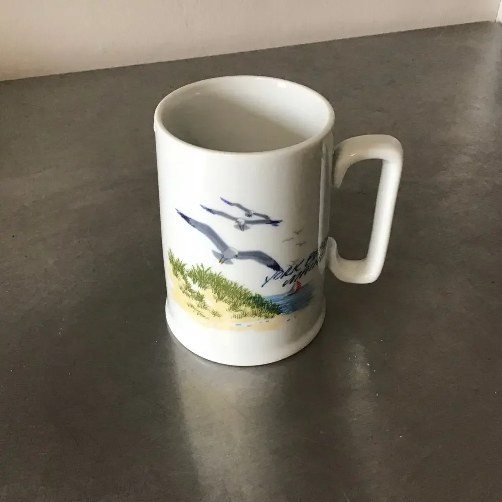 Down East Crafts Made in Japan York Beach, Maine Seagulls, Sailboat, Beach Mug